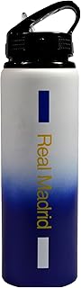Officially Licensed Real Madrid CF Aluminium Bottle - 750ml, Fade Design, Matt, Integrated Folding Straw, Leakproof, Lightweight, Great Football Gift Idea