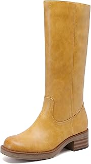 Women's Square Toe Platform Chunky Block Heel Knee High Riding Boots