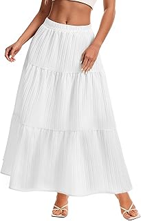 Womens Maxi Skirt Boho Long Flowy Skirts Trendy Summer 2026 Tiered Ruffle Skirt A Line Casual Beach Vacation Dress