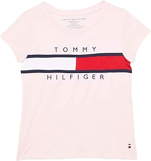 Girls Short Sleeve T-Shirt with Flag Logo, Cotton Blend Tee with Tagless Interior