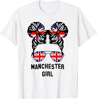 Manchester Girl Messy Bun, UK British United Kingdom Flag T-Shirt