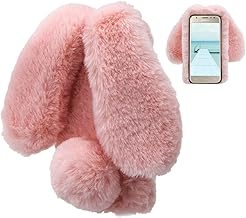 LCHDA Rabbit Case for Samsung Galaxy J7 2018, Cute 3D Bunny Ears Soft Furry Hairball Fuzzy Winter Warm Faux Fur Plush Fluffy Flexible TPU Bumper Protective Skin Cover for Women Girls - Pink