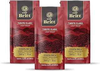 Café Britt® - Costa Rican Light Roast Coffee (12 oz.) (3-Pack) - Whole Bean, Arabica Coffee, Kosher, Gluten Free, 100% Gourmet & Light Roast