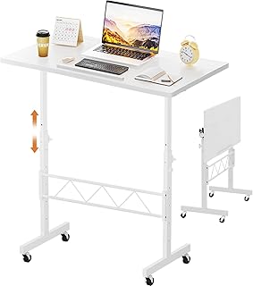COMHOMA Standing Desk Adjustable Height & Tiltable Tabletop, Portable Stand Up Desk for Laptop, Mobile Folding Desk for Home Office Work and Walking Pad Treadmill, Height 30.7"-46.4", White