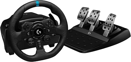 Logitech G923 Racing Wheel and Pedals, TRUEFORCE up to 1000 Hz Force Feedback, Gaming Steering Wheel PS5, PS4, PC, Mac, Genuine Leather- Black