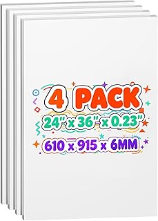 4 Pack Foam Board 24"x36", 0.23 Inch Thickness White Poster Board, Double-Sided Acid-Free Foam Core Board, Large Lightweight Polystyrene Mat Board for Painting, Display, Craft & School Projects