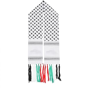 Traditional Palestinian Keffiyeh Scarf Shemagh with Jerusalem Dome Print Tassels Arabic Head Scarf Shawl for Men Women