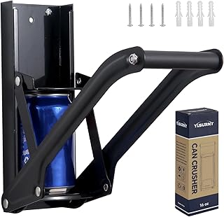 Can Crusher (High-Strength Alloy), with Ergonomic Handle and Bottle Opener, Rivet-Fixed Wall-Mounted Can Crusher for Recycling in Home and Garage, Fits 12–16 oz