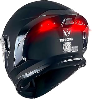 1Storm New Motorcycle Bike Modular Full Face Helmet Dual Visor Sun Shield with Rechargeable LED Tail Light: LED-X90 Matt Black