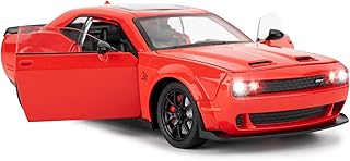 Compatible for 1/24 Dodge Challenger SRT Hellcat Car Model, Collectible Diecast Model Car with Lights and Sounds,Pull Back Car Toy for Adults Kids Birthday Gifts Decoration(Red)