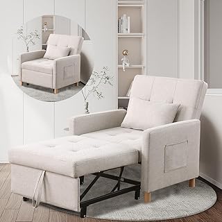 3 in 1 Convertible Sleeper Chair, Pull-Out Sofa Bed with Adjustable Backrest, Multi-Functional Lounge Chair for Living Room, Space-Saving Modern Accent Furniture (Beige)
