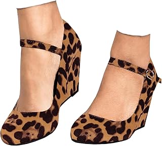 Womens Wedge Pumps Dressy Mary Jane Shoes Comfort Wedges Closed Toe Ankle Strap Heeled Shoes
