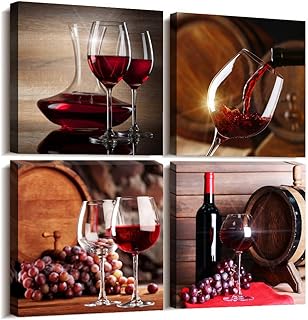 TTHYUEWS Canvas Wall Art For Kitchen Dining Room Wall Decor Wine Glass Wall Painting Still Life Wine Fruit Goblet Frame Wall Pictures Prints Artwork Bar Restaurant Decoration Home Decor 4 Piece Set