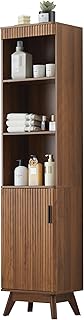Bifins 68" Tall Bathroom Storage Cabinet,Narrow Fluted Tower Cabinet with Door and Shelves,Slim Space Saving Storage Unit for Bathroom Kitchen Living Room (Walnut, 11.8" D x 15.75" W x 68" H)