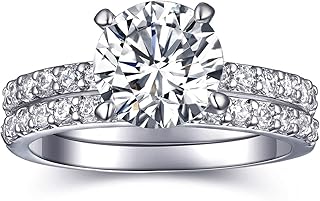 2 CT Round Cut Engagement Rings for Women Fake Wedding Ring Band Promise Rings for Her, 18K White Gold Plated Cubic Zicornia Ring 2 PCS, Size 4-11