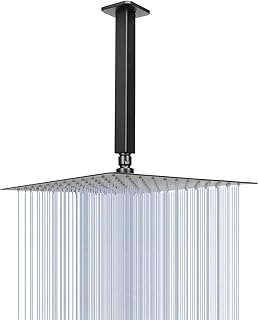 NearMoon Rain Shower Head With Shower Arm, Ceiling Mount Square Shower, Stainless Steel Ceiling Rainfall Showerhead- Waterfall Full Body Coverage (12 Inch, Matte Black)