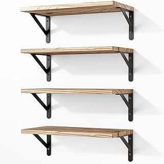 Fixwal Floating Shelves for Wall, Wood Wall Mounted Shelves for Bedroom, Bathroom, Living Room, Kitchen Storage and Decor(Rustic Brown, Set of 4, 16.5 Inch)