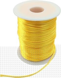 Zorfeter 2 mm x 330 Feet Satin Nylon Cord, Silky Smooth String Rattail for Jewelry Making Bracelet Necklaces, Beading Thread for Macrame Kumihimo Chinese Knot Craft(Gold)