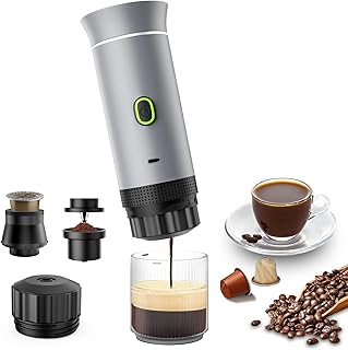 Portable Espresso Maker, Travel Coffee Maker for camping, Portable Espresso Machine with USB-C, 3-in-1 Small Espresso Machine with Ground Coffee & Capsules (NS&DG) for RV, Hiking (Silver)