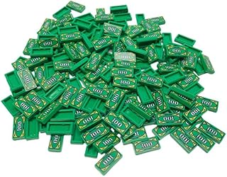 100 Pcs Tiles 1x2 with 100 Dollar Bill Money Print Green, Bulk Tile Money Accessories for Building, Compatible with Lego Parts and Pieces, Great Toy for Kids (100 PCS)