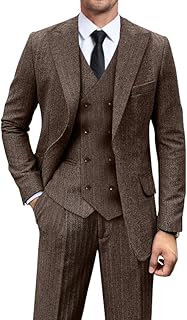 Vintage Tweed Herringbone Suits for Men 2 Button Slim Fit 3 Piece Formal Wool Suit Jacket Vest Pants Men Prom Dress Tuxedo