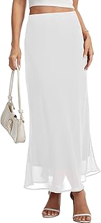 Women's Chiffon Maxi Skirt High Elastic Waist A-Line Flowy Midi Skirt with Lining Business Casual Floral Long Skirts