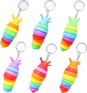MEIEST 6 PCS Mini Fidget Slug Key-chain Toys,3D Articulated Stretch Caterpillar Sensory Stress Relief Flexible Hand Toy, Ideal Party Favor Colorful Office Desk Pet Toys(Random Color)
