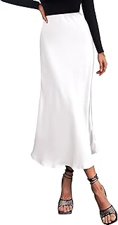 2026 Summer Womens Skirts Silk Elegant High Waist Flowy Long Satin A-Line Midi Skirt Cocktail Wedding Party