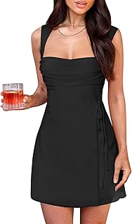 Women's Sexy Ruched Mesh Midi Short Dresses for Women Square Neck Fitted Elegant Club Party Cocktail Dress
