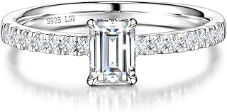 Radiant Muse 0.3-1.0 Carat Emerald-Cut Lab Grown Diamond Ring in Sterling Silver (0.5-1.2 Ct. Tw.) Engagement Anniversary Wedding Ring for Women (D-E Color, VS Clarity)