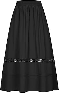 Womens Renaissance Skirt,High Waisted Boho Tiered Long Maxi Skirt with Pockets,Lace Flowy Pirate Fairy Medieval Costume