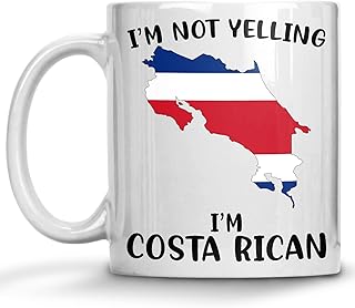 Funny Costa Rica Pride Coffee Mugs, I'm Not Yelling I'm Costa Rican Mug, Gift Idea for Costa Rican Men and Women Featuring the Country Map and Flag, Proud Patriot Souvenirs and Gifts