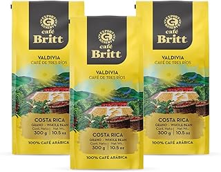 Café Britt® - Costa Rican Tres Rios Valdivia Coffee (10.5 oz.) (3-Pack) - Whole Bean, Arabica Coffee, Kosher, Gluten Free, 100% Gourmet & Medium Light Roast