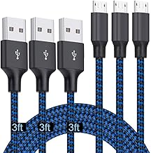Micro USB Cable 3ft, 3Pack 3FT Nylon Braided High Speed Micro USB Charging and Sync Cables Android Charger Cord Compatible Samsung Galaxy S7 Edge/S6/S5/S4,Note 5/4/3,LG,Tablet and More(Blue)