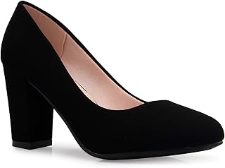 Women's Classic Round-Toe Platform Pumps High Block Heel - Adorable, Comfortable