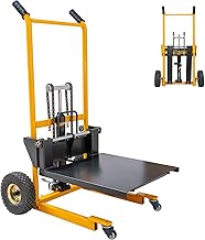 MMS Foldable Hydraulic Material Lift Winch Stacker, 450 Lbs 35.8" Max Lift w/ 9" Wheels 360° Swivel Casters, Pallet Truck Dolly, Fork Lift Table Cart, Pallet Jack, Removable Platform, Adjustable Forks