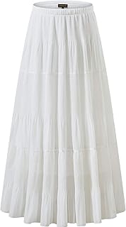 Women's Chiffon Elastic High Waist Pleated A-Line Flared Maxi Skirts