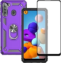 Samsung A21 Phone Case, Galaxy A21 Phone Case with Screen Protector, Military Grade Protective Cases with Ring for Samsung Galaxy A21 (Purple)
