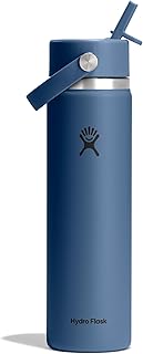 Hydro Flask Water Bottle - Insulated Stainless Steel - Wide Straw Lid, Non Spill, Leakproof in 24 Oz Harbor Blue