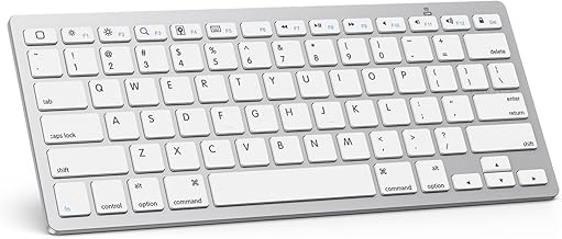 OMOTON Ultra-Slim Bluetooth Keyboard for iPad 11th/10th/9th/8th/7th, iPad Pro/Air/Mini and iPhone Series, Wireless iOS Keyboard with 13 Multimedia Keys for Office, Home, Travel, School, White
