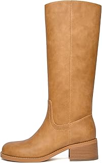 Knee High Boots Women Square Toe Chunky Block Heel Banana Campus Boot Wide Calf Comfortable Low Heel Riding Long Boots