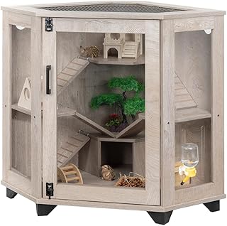 unipaws Chinchillas Hedgehog Cage with Ramp and House, Critter Nation for Ferret, Mice, Rat, Reptiles, Clear Acrylic, Corner Small Animal Cage