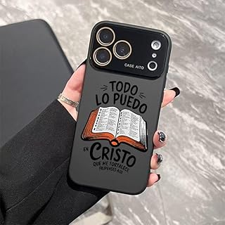 Christian Bible Verse Todo Lo Puedo En Cristo Phone Case Ultra Soft Skin-Friendly Full Lens Protection Shockproof Compatible with iPhone 17 Pro Max-12 (Black, iPhone 15 Pro Max)
