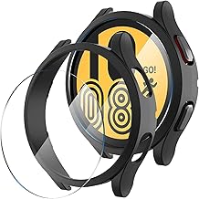 Suoman 2+2 Pack for Samsung Galaxy Watch 4 44mm Case, 9H Tempered Glass Screen Protector+ [Anti-Scratch] Full Coverage Durable Hard PC Matte Protective Cover (Black+Black)