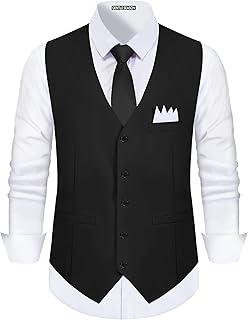 Men's Formal Suit Vest with Tie Pocket Square Slim Fit 3 Pockets Waistcoat Vest Set for Men