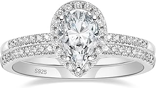 1.5CT 925 Sterling Silver Wedding Band Teardrop Bridal Rings Sets Halo Cubic Zirconia Solitaire Promise Engagement Rings for Women Size 3-11