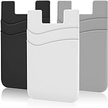 Phone Wallet, Credit Card Holder for Back of Phone Case Wallet Pocket Stick on ID Bussiness Cards Sticky Pouch Compatible with iPhone, Samsung Galaxy, Android - 3 Pack Black Grey White