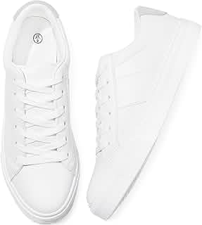 Women's Fashion Sneakers PU Leather Casual Shoes White Tennis Low Top Shoes Womens Lace Up Sneakers