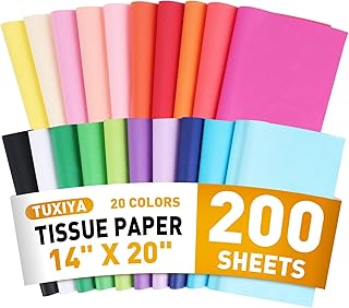 200 Sheets Tissue Paper, 20 Colors 14" X 20" Tissue Papers for Gift Bags Birthday Party Flower Decoration, Colored Tissue Paper Bulk for Packaging