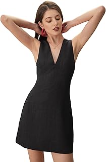 Black Elegant A Line Mini Dress - V-Neck Sleeveless Formal Cocktail Wedding Guest Dress for Women